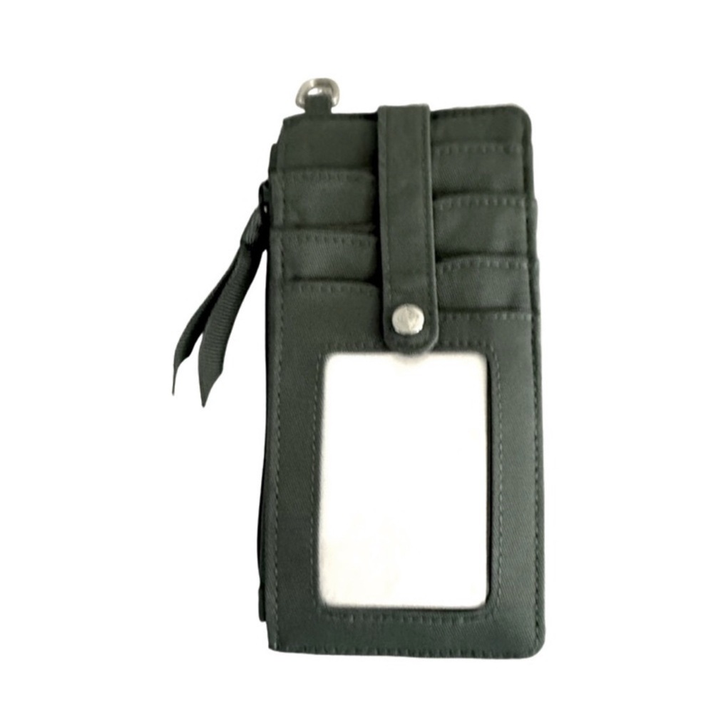 Vera Bradley Slim Card Holder Case Zippered Change Purse Quilted Olive Green - Picture 8 of 9